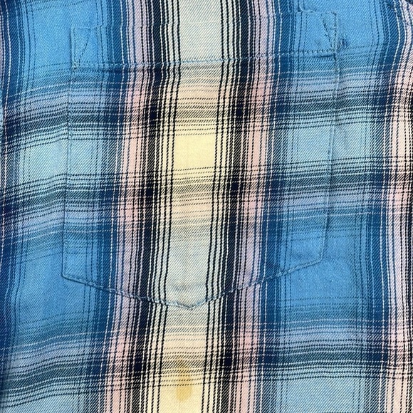 SO blue plaid print long sleeve flannel button down shirt - Picture 2 of 7